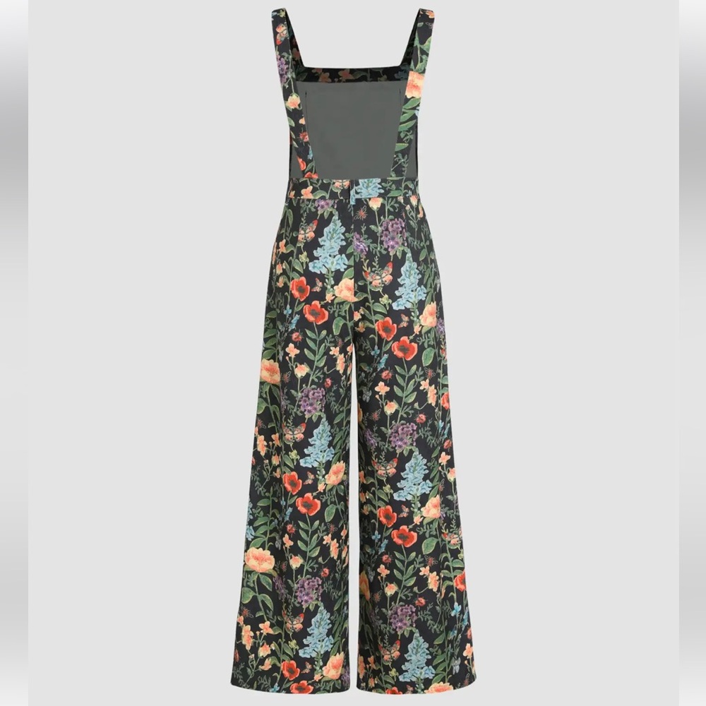 LIGHTWEIGHT CORDUROY FLORAL BUTTON WIDE LEG JUMPSUIT - Picture 2 of 9